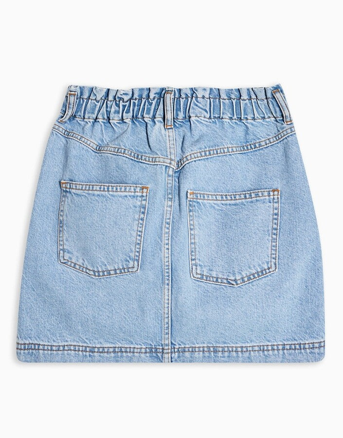 Paperbag Denim Skirt in Mid Blue