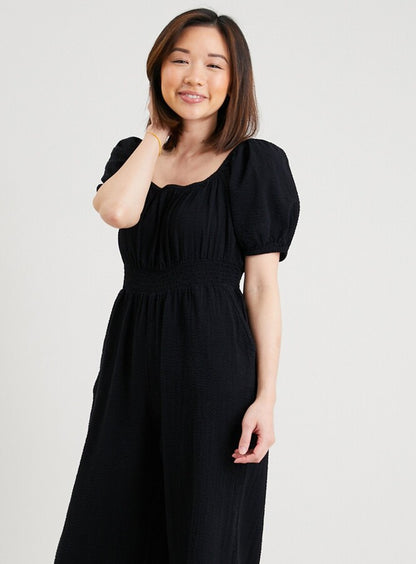 PETITE Black Seersucker Jumpsuit