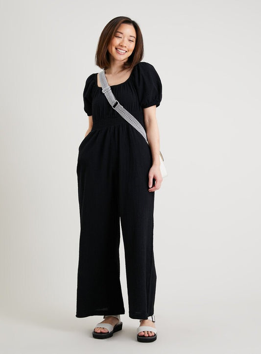 PETITE Black Seersucker Jumpsuit