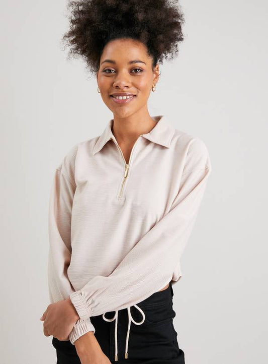 Collared Jersey Crop Sweater