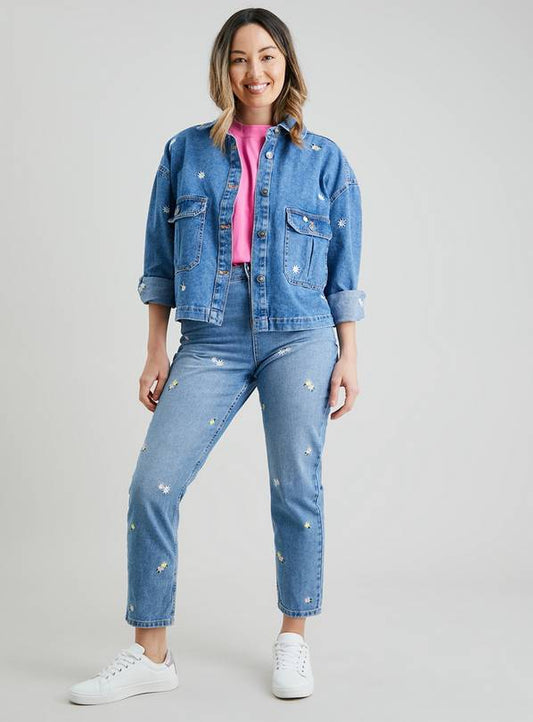 Midwash Floral Embroidered Mom Jeans