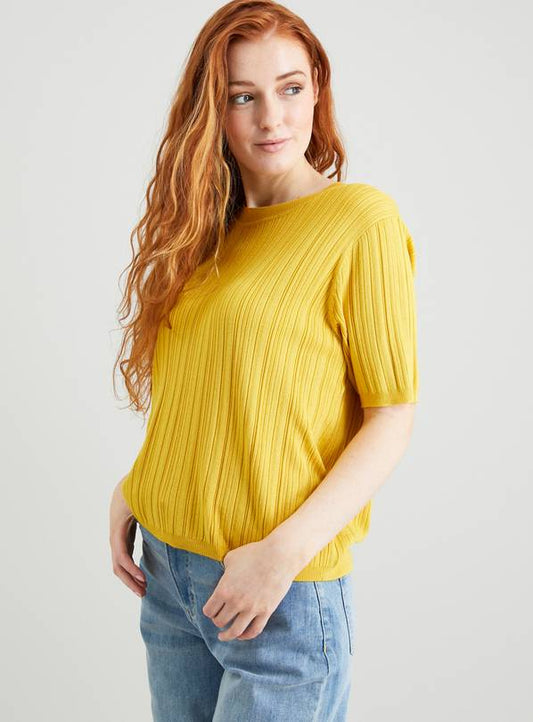 Mustard Short Sleeve Knitted Sweater