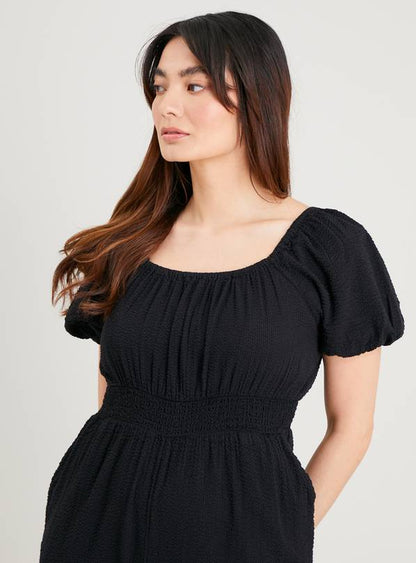PETITE Black Seersucker Jumpsuit