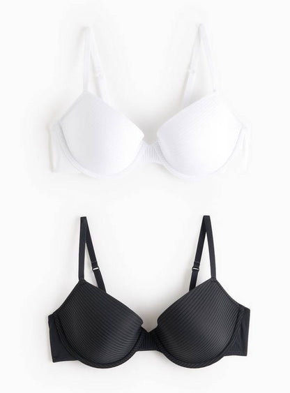 Black & White Stripe Mesh T-Shirt Bra 2 pack