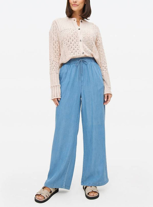 Mid Blue Chambray Wide Leg Trousers