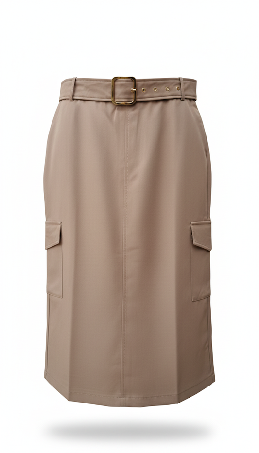 Belted Cargo Skirt Beige