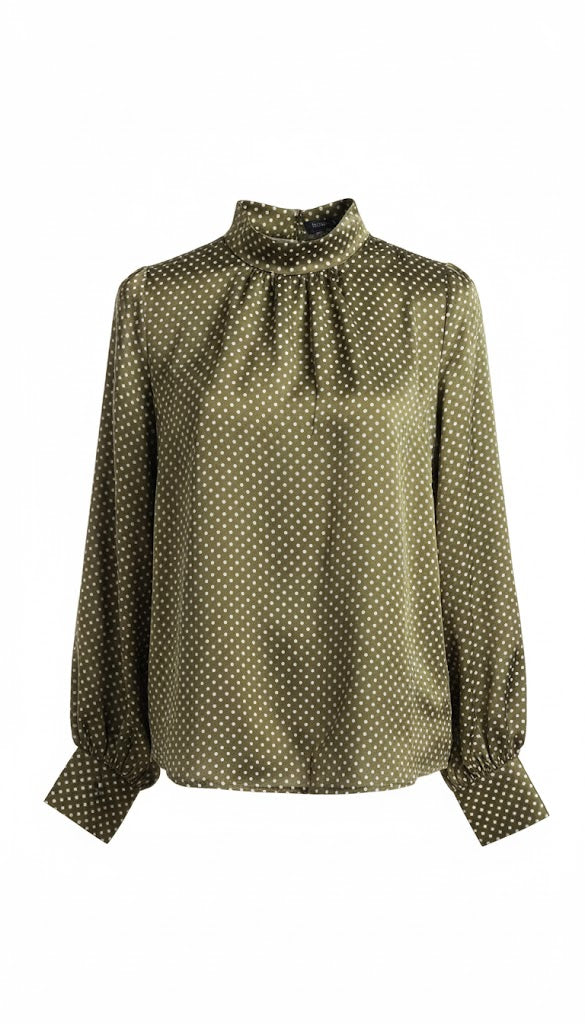 Olive Multi dots Blouse and Skirt Set
