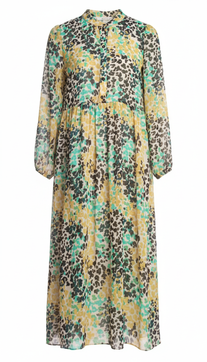 Multi Animal Printed Tiered Midi Dress