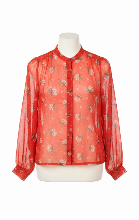 Red Floral Button Down Blouse
