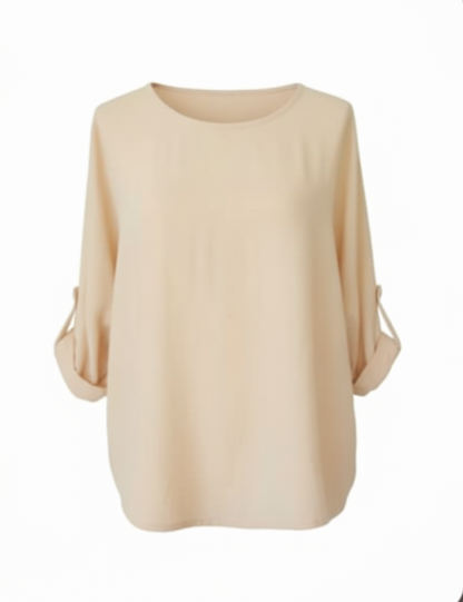 Nude Roll Neck Tab Blouse