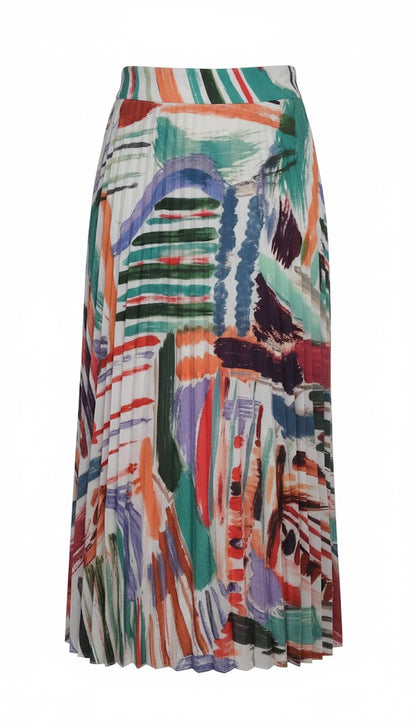 Abstract Print Shirt and Midi Pleated Skirt Set