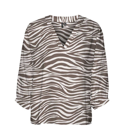 Curves Olive Zebra Print V Neck Top