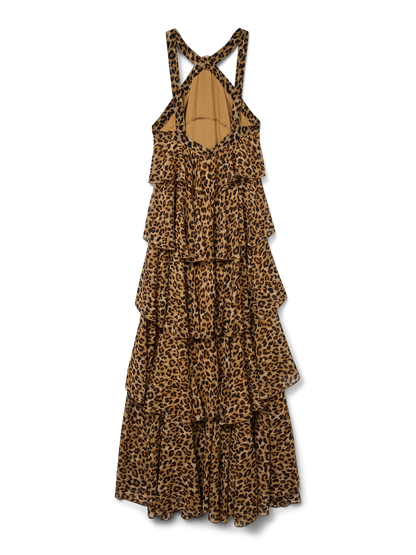 Vero Moda Leopard Print Ruffle Halter Neck Maxi Dress - Black - Multi