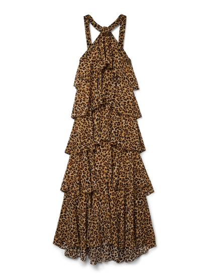 Vero Moda Leopard Print Ruffle Halter Neck Maxi Dress - Black - Multi