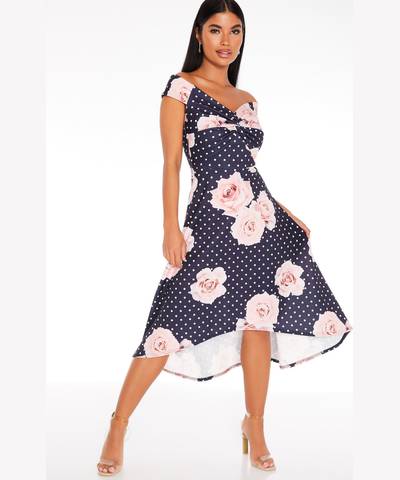 Navy Floral Polka Dot Dress