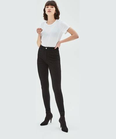 Highwaist Skinny Pinstripe Trouser Navy