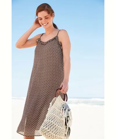 Brown Spot Midi Slip Beach Dress