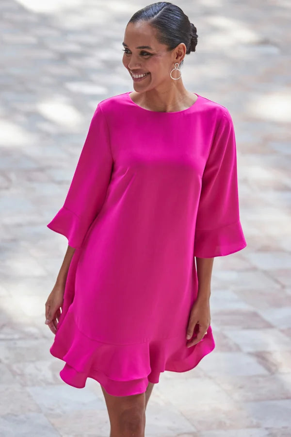 Hot Pink Ruffle Shift Dress