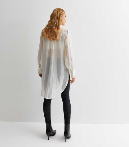 Burnout Stripe Satin Longline Shirt