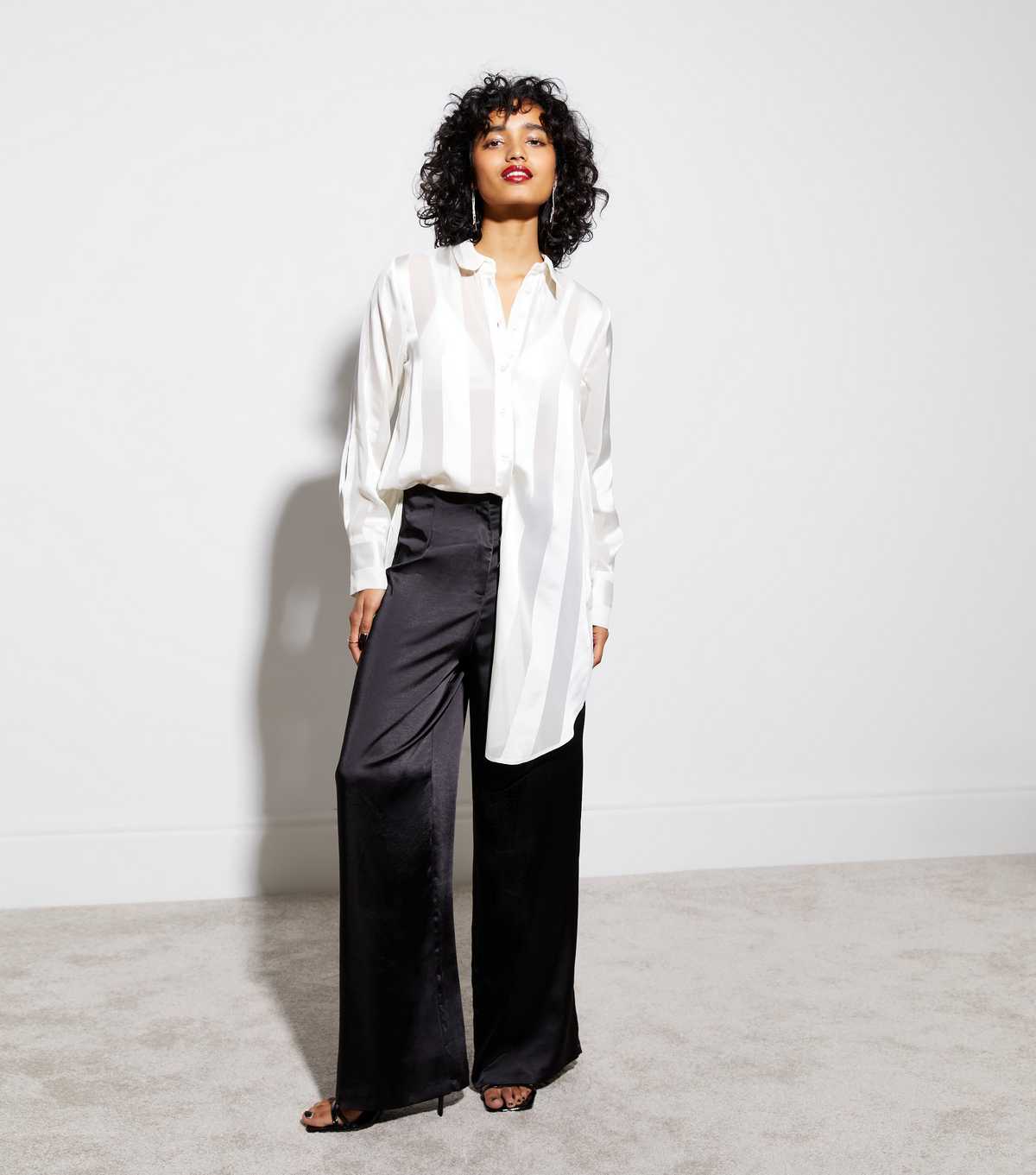 Burnout Stripe Satin Longline Shirt