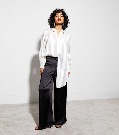 Burnout Stripe Satin Longline Shirt