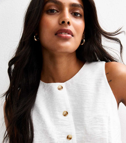 White Sleeveless Crew Neck Waistcoat