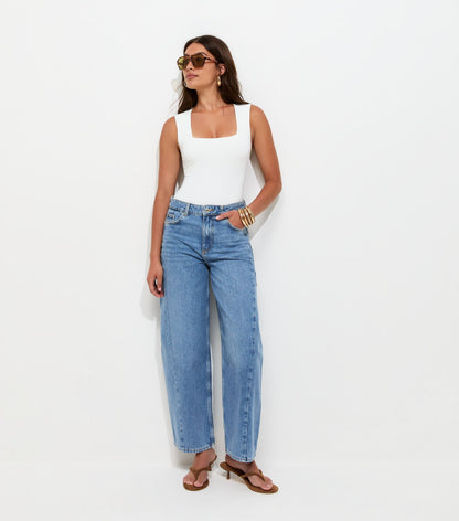 White Slinky Square Neck Sleeveless Bodysuit