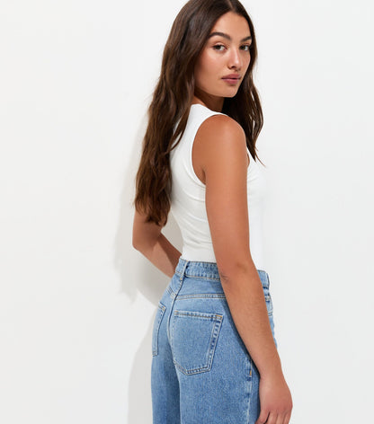 White Slinky Square Neck Sleeveless Bodysuit