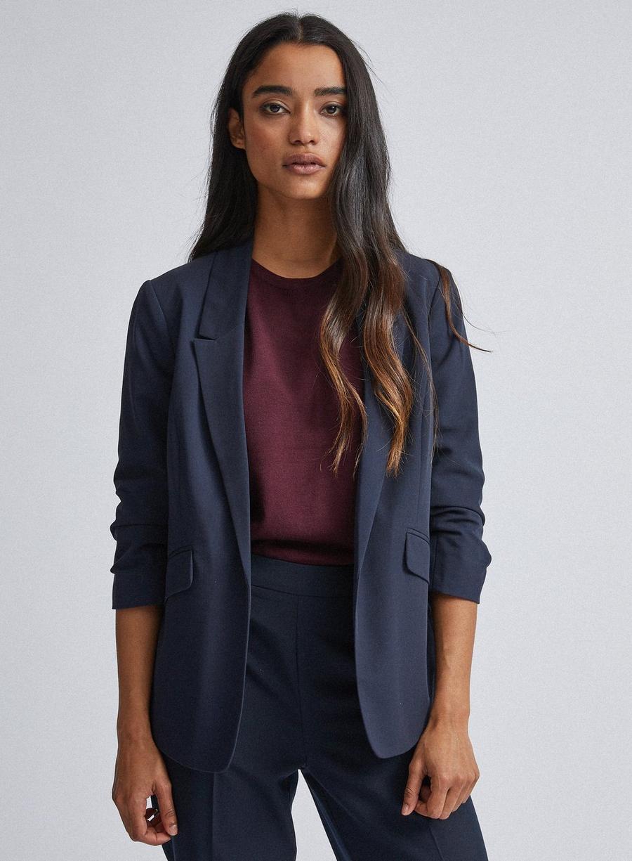 Petit Navy Ruched Sleeve Blazer