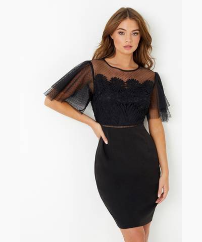 Flutter Sleeve Dress Black