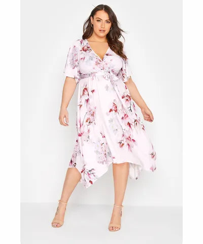 Curve Pink Floral Hanky Hem Dress