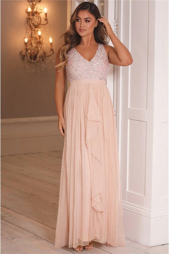 V-Neck Sequin Maxi Dress Pink