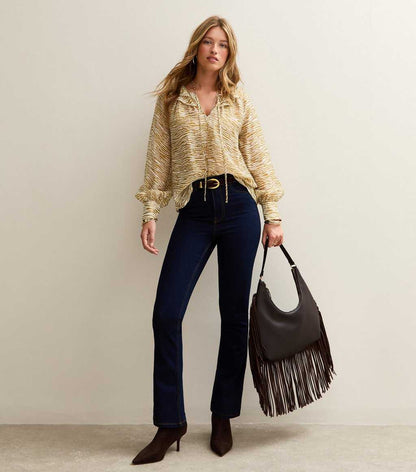 Yellow Zebra Print Frill Long Sleeve Blouse
