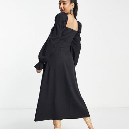 Midaxi Milkmaid Dress in Linen With Tie Bust Detail