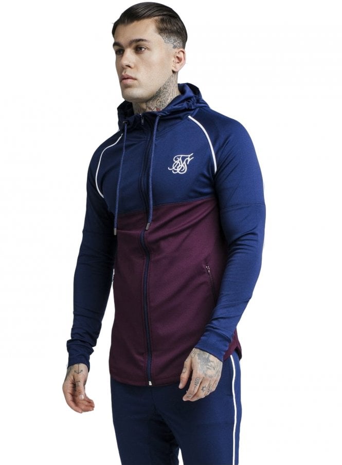 Zonal Zip Through Hoodie Navy Burgundy