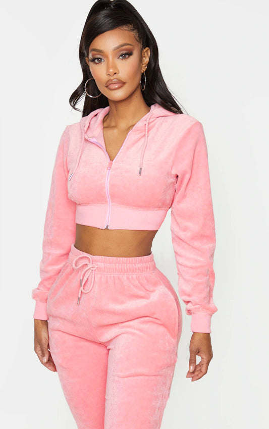 Shape Dusty Pink Velour Extreme Crop Sweater