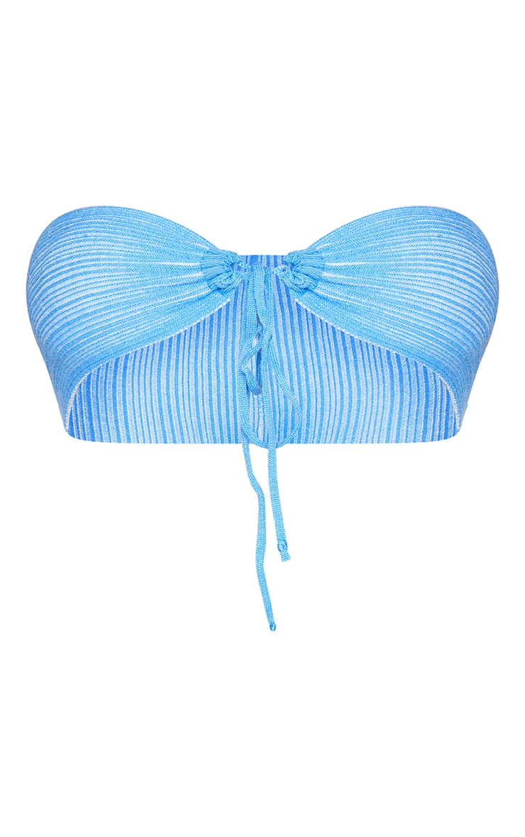 Shape Blue Contrast Knit Tie Bandeau Crop Top