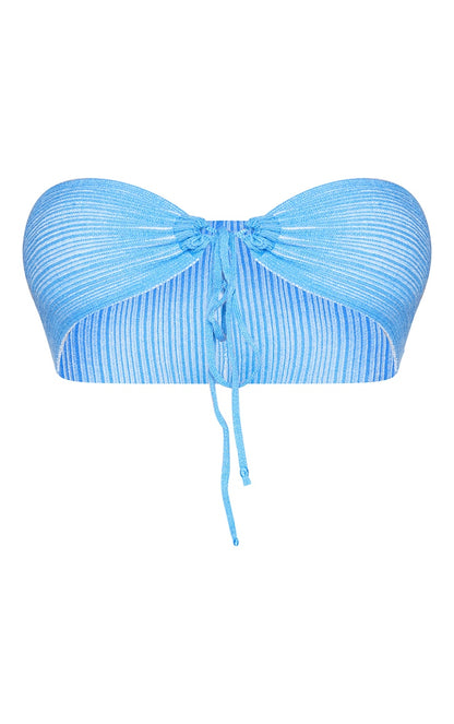 Shape Blue Contrast Knit Tie Bandeau Crop Top