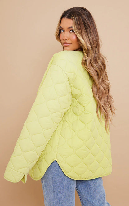 Lime Wave Quilted Collarless Jacket