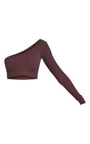 Aubergine Contour Rib One Shoulder Band Crop Top