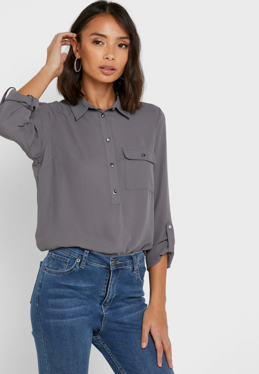 Charcoal Petit Roll Sleeve Shirt