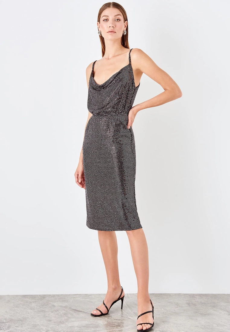 Strap Cowl Neck Shimmer Dress