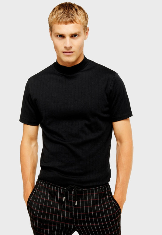 Ribbed Turtle Neck T-Shirt Black