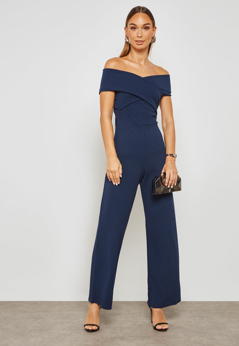 Bardot Crossover Wide Leg Jumpsuit Navy