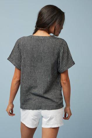 Black Stripe Linen Top