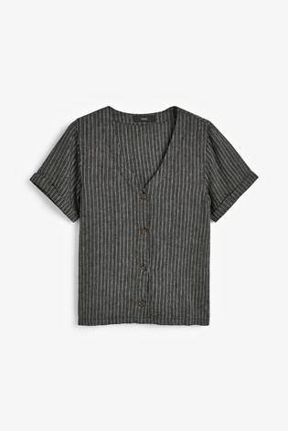 Black Stripe Linen Top