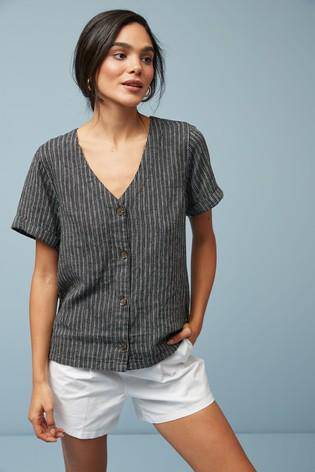 Black Stripe Linen Top