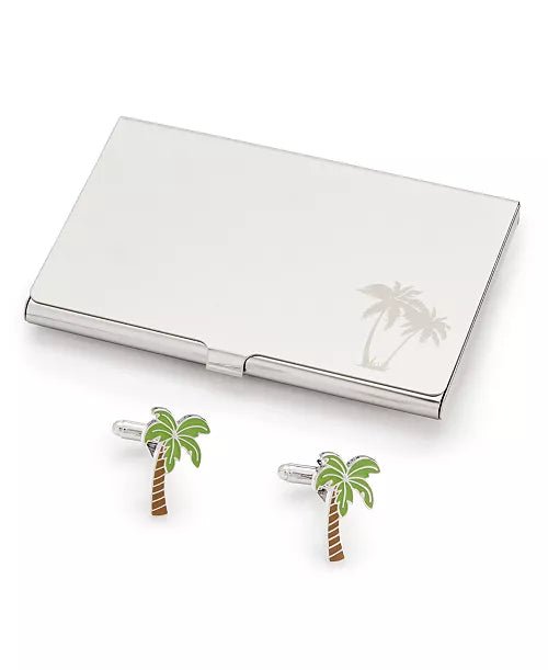 Palm Tree Cufflink And Card Case Gift Set