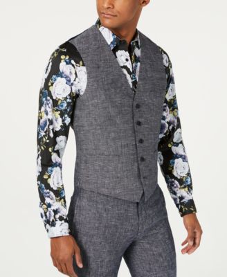 Men's Blue Slim Fit Suit Linen Waistcoat Vest