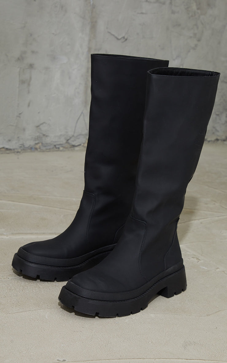 Black Knee High Rubberised Boots